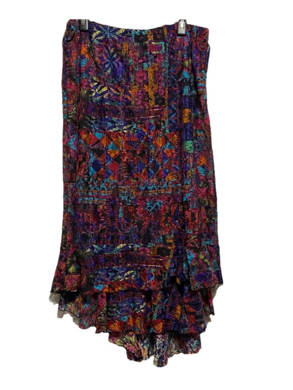 Chico’s Festival Print Tiered Hippie Maxi Skirt Sz 3 (XL) Silk Lined